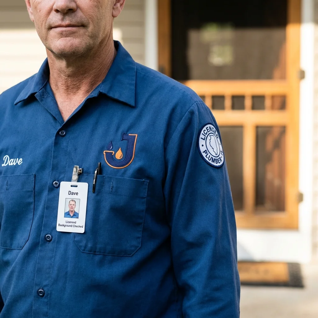 Licensed plumber showing ID badge in Wellsville, OH
