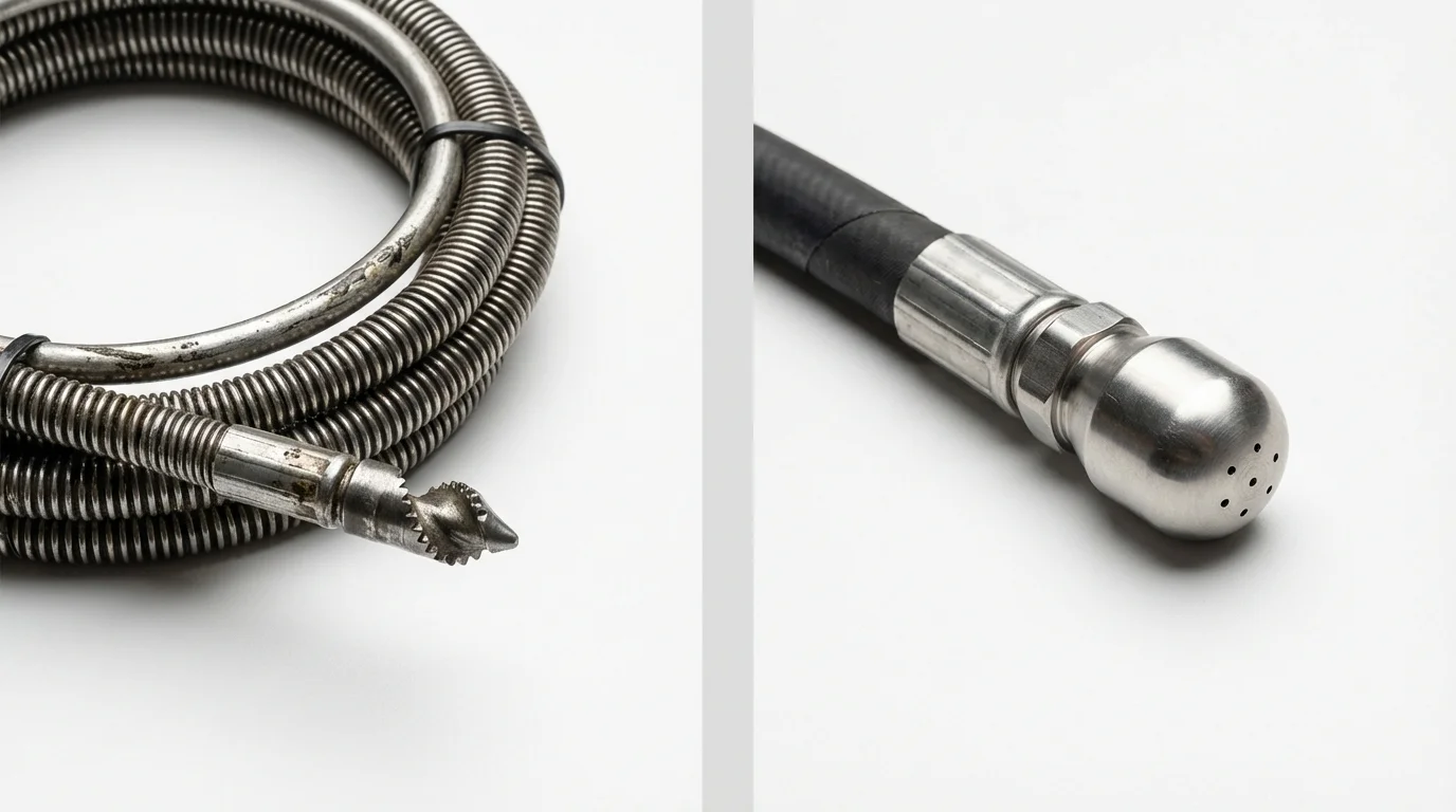 Drain snake cable and hydro jetting nozzle used for drain cleaning in Wellsville, OH