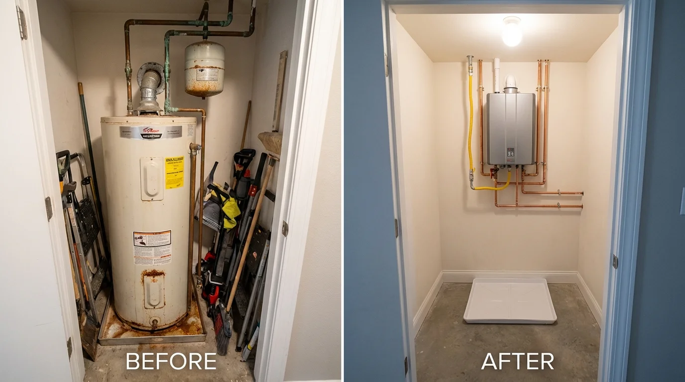 Tank water heater versus wall-mounted tankless unit comparison for Wellsville, OH homeowners